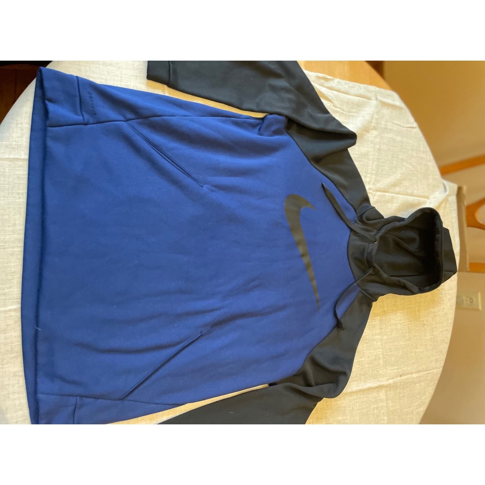 Nike Dri-FIT Pullover Hoodie Mens XL Blue Black Swoosh Athletic Sweatshirt - Picture 7 of 10